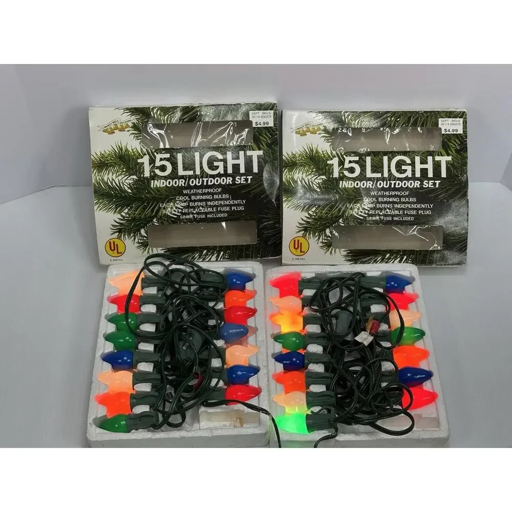 Vintage Liberty Bell Christmas Indoor Outdoor Set 15 Light Multi Color C7 Lights